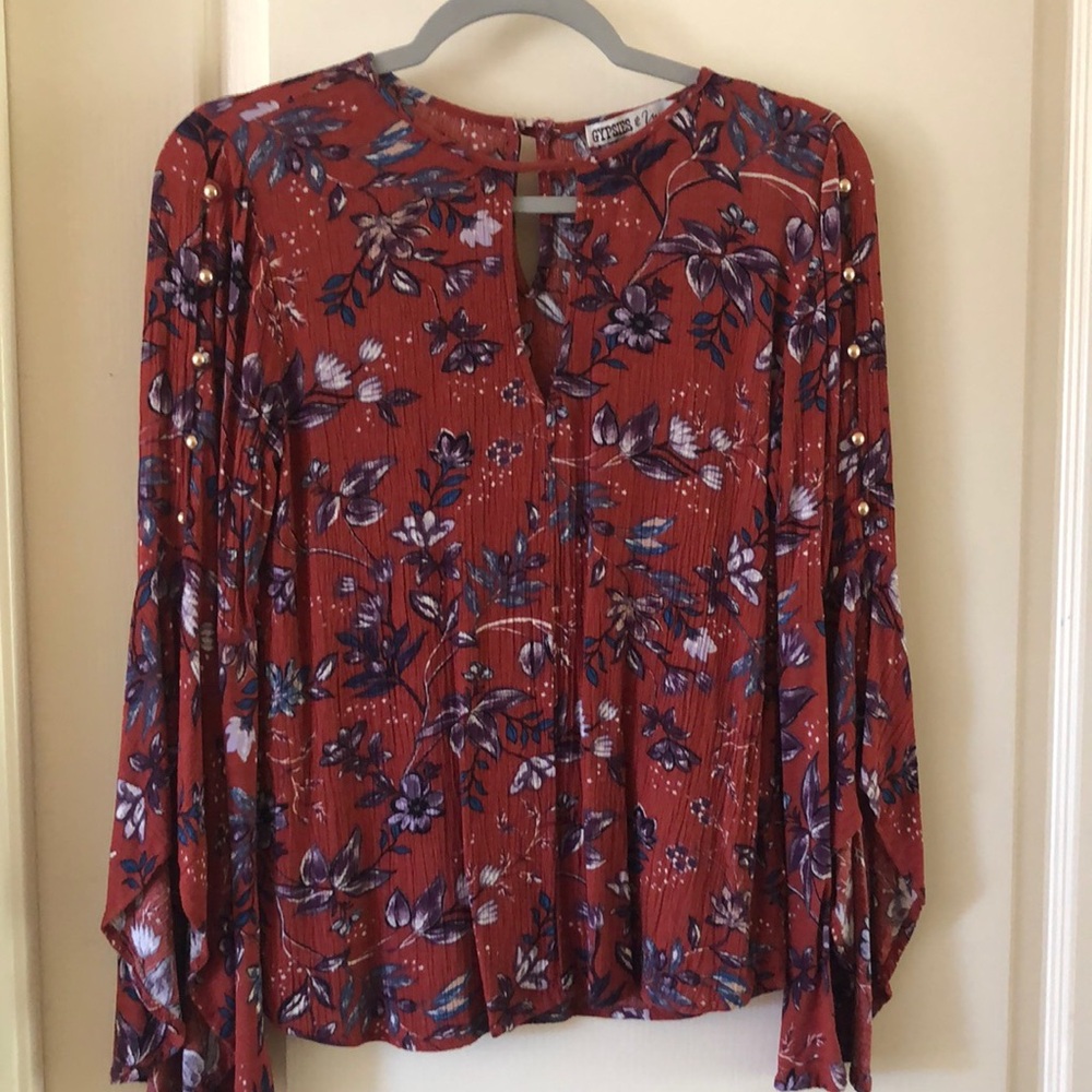 Gypsies & Moondust Floral Rust Blouse